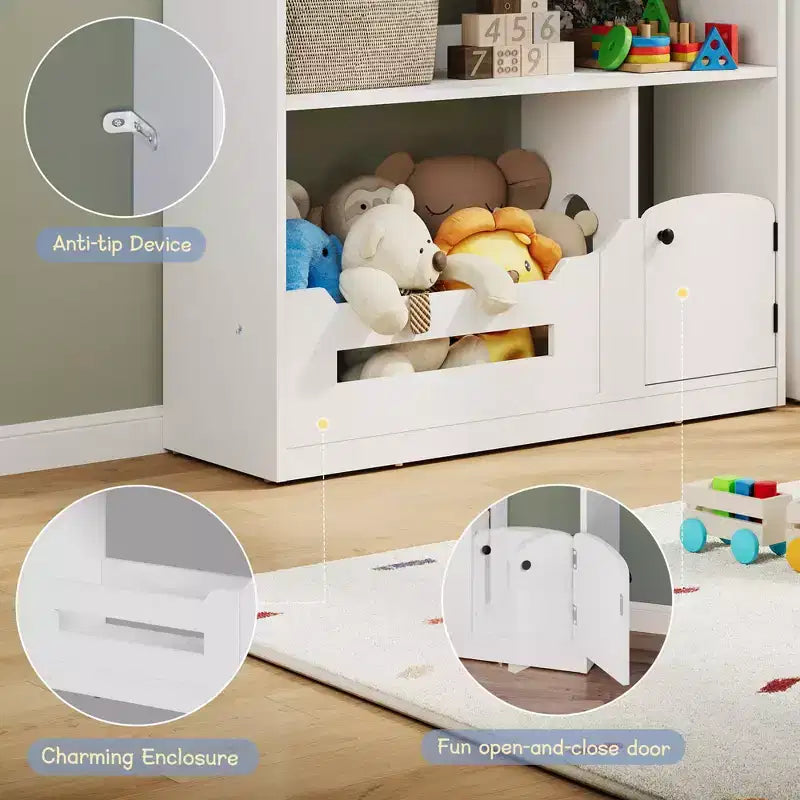 Libreria per Bambini a 2 Livelli con Luce a Sensore di Movimento - Scaffale in Legno, Organizer per Giocattoli, Porta Libri per Camerette, Aule, Sale Giochi
