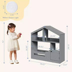 Libreria per Bambini a 2 Livelli con Luce a Sensore di Movimento - Scaffale in Legno, Organizer per Giocattoli, Porta Libri per Camerette, Aule, Sale Giochi