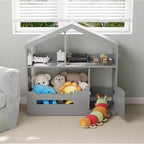 Libreria per Bambini a 2 Livelli con Luce a Sensore di Movimento - Scaffale in Legno, Organizer per Giocattoli, Porta Libri per Camerette, Aule, Sale Giochi