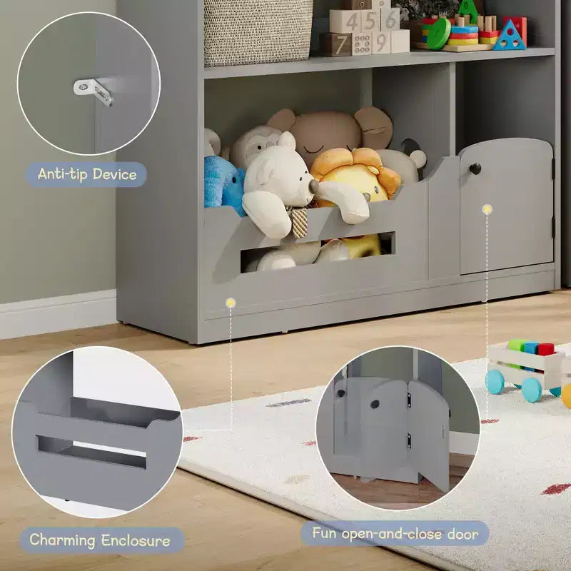 Libreria per Bambini a 2 Livelli con Luce a Sensore di Movimento - Scaffale in Legno, Organizer per Giocattoli, Porta Libri per Camerette, Aule, Sale Giochi