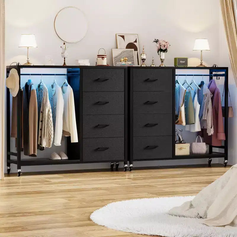 Besiost Appendiabiti, Cassettiere con Stazione di Ricarica e Luce a LED, Comodino a 4 Cassetti per Camera da Letto
