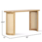 Consolle Ovale da 60 con Gambe a Piedistallo in Rattan, Tavolino Stretto da Divano Moderno per Ingresso, Soggiorno e Foyer - Panipeachy