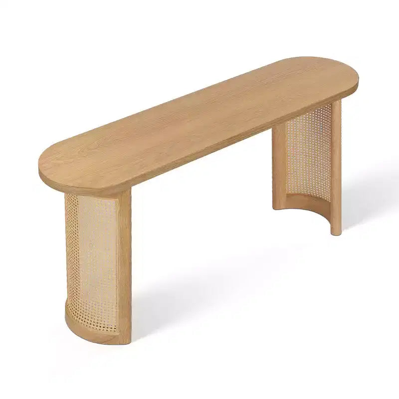 Consolle Ovale da 60 con Gambe a Piedistallo in Rattan, Tavolino Stretto da Divano Moderno per Ingresso, Soggiorno e Foyer - Panipeachy