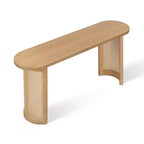 Consolle Ovale da 60 con Gambe a Piedistallo in Rattan, Tavolino Stretto da Divano Moderno per Ingresso, Soggiorno e Foyer - Panipeachy
