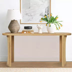 Consolle Ovale da 60 con Gambe a Piedistallo in Rattan, Tavolino Stretto da Divano Moderno per Ingresso, Soggiorno e Foyer - Panipeachy