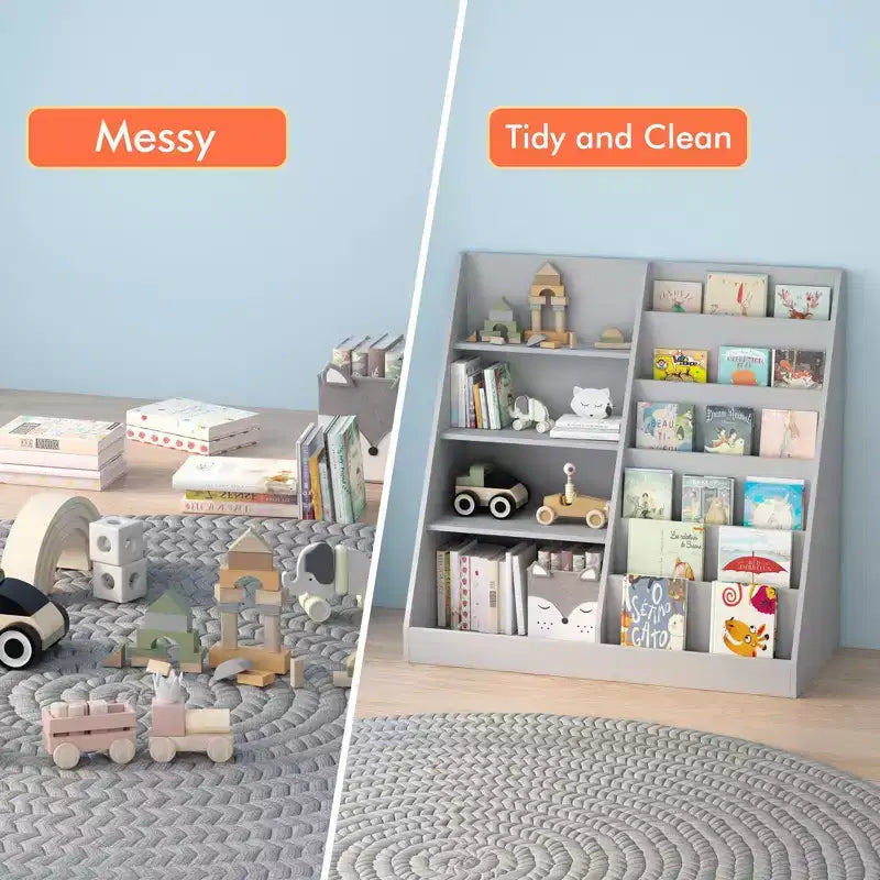 TUYOHW Libreria Moderna per Bambini, Libreria Multifunzionale in Legno con Ripiani Espositivi, Scaffali Espositivi per Camera da Letto, Soggiorno, Sala Giochi