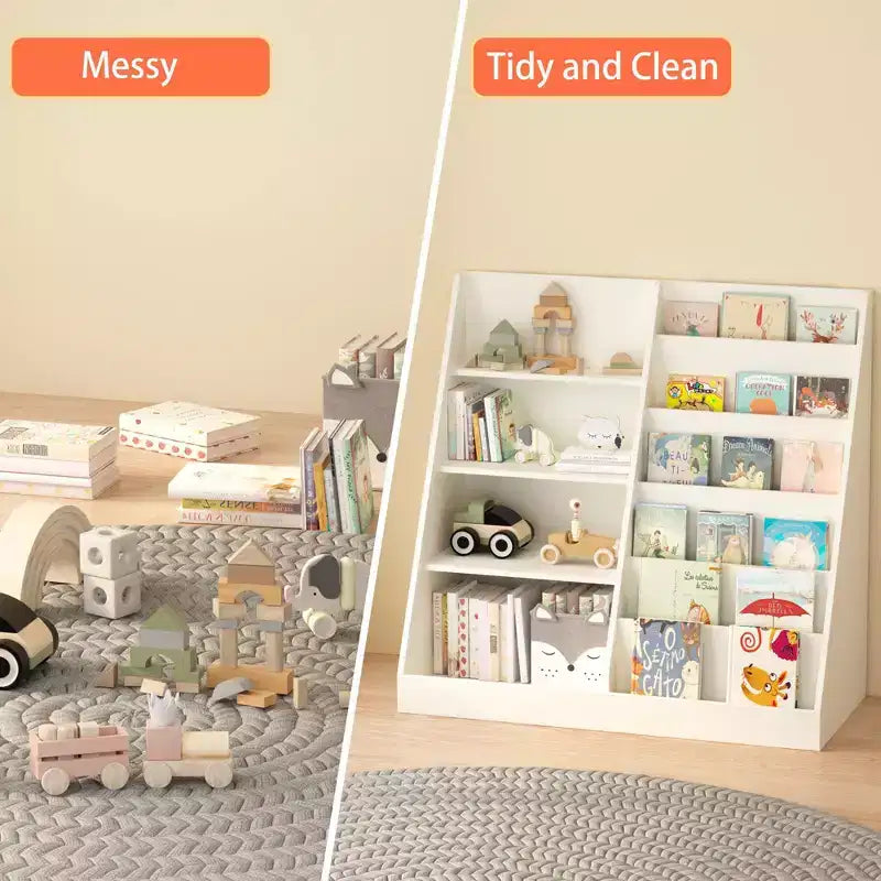 TUYOHW Libreria Moderna per Bambini, Libreria Multifunzionale in Legno con Ripiani Espositivi, Scaffali Espositivi per Camera da Letto, Soggiorno, Sala Giochi