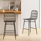 Sgabelli da Bar in Rattan, Set da 2, Sgabelli da 66 cm con Schienale, Sedie da Bar per Isola della Cucina