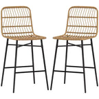 Sgabelli da Bar in Rattan, Set da 2, Sgabelli da 66 cm con Schienale, Sedie da Bar per Isola della Cucina