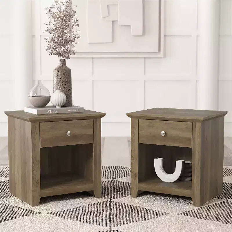 Comodini moderni Galano con 1 cassetto e ripiano aperto, set da 2, 49 L x 43 P x 53 A cm