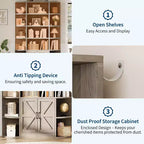 COZONY Libreria a 6 ripiani in legno alta 190 cm con armadietto e ante, organizer largo grigio e scaffale espositivo per camera da letto, soggiorno, ufficio domestico
