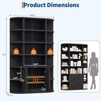 COZONY Libreria a 6 ripiani in legno alta 190 cm con armadietto e ante, organizer largo grigio e scaffale espositivo per camera da letto, soggiorno, ufficio domestico