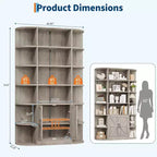 COZONY Libreria a 6 ripiani in legno alta 190 cm con armadietto e ante, organizer largo grigio e scaffale espositivo per camera da letto, soggiorno, ufficio domestico
