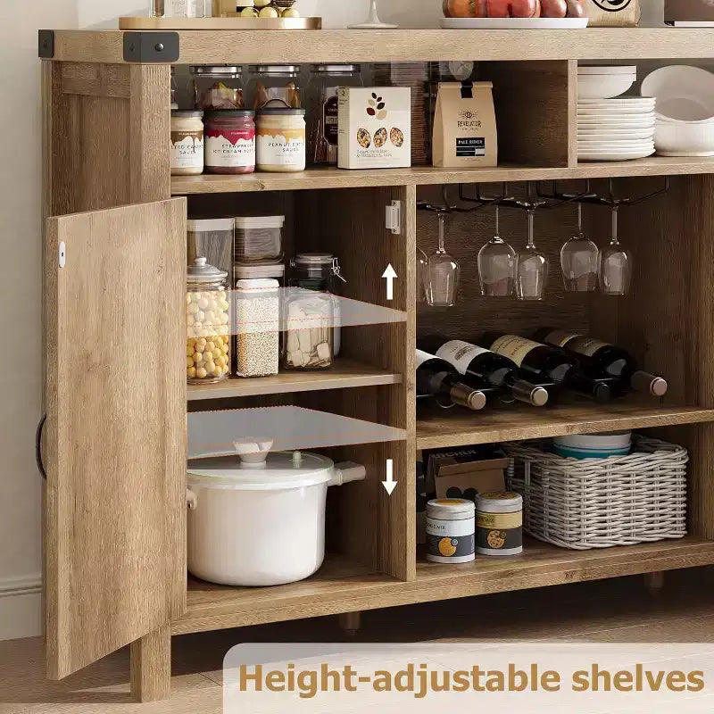 Credenza rustica a buffet con portabottiglie, mobile organizer e tavolino da caffè per cucina, sala da pranzo, soggiorno o ingresso