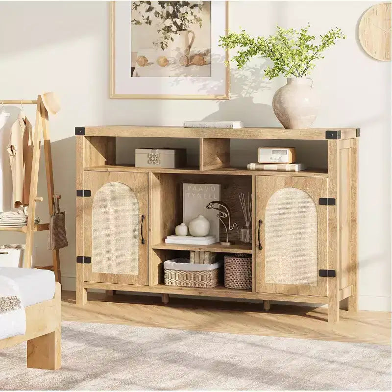 Credenza rustica a buffet con portabottiglie, mobile organizer e tavolino da caffè per cucina, sala da pranzo, soggiorno o ingresso