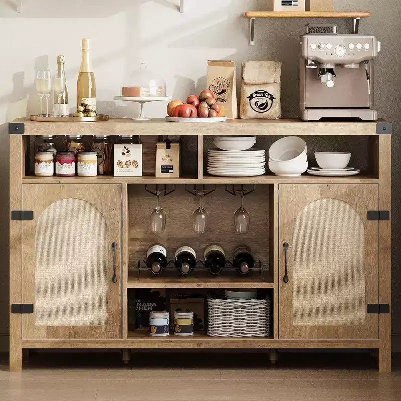 Credenza rustica a buffet con portabottiglie, mobile organizer e tavolino da caffè per cucina, sala da pranzo, soggiorno o ingresso