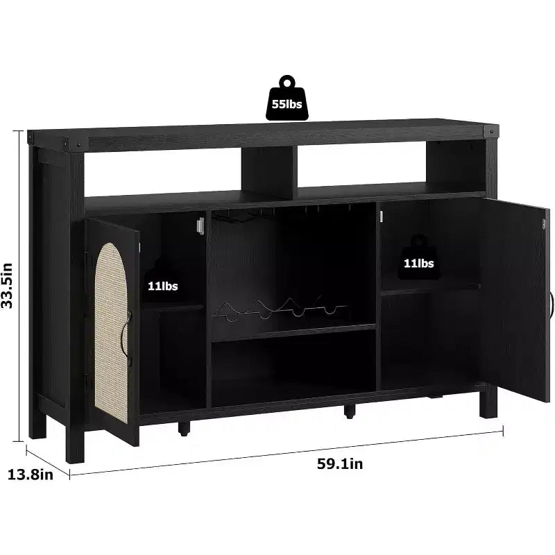 Credenza rustica a buffet con portabottiglie, mobile organizer e tavolino da caffè per cucina, sala da pranzo, soggiorno o ingresso