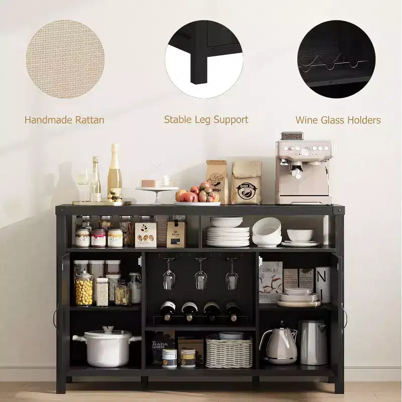 Credenza rustica a buffet con portabottiglie, mobile organizer e tavolino da caffè per cucina, sala da pranzo, soggiorno o ingresso