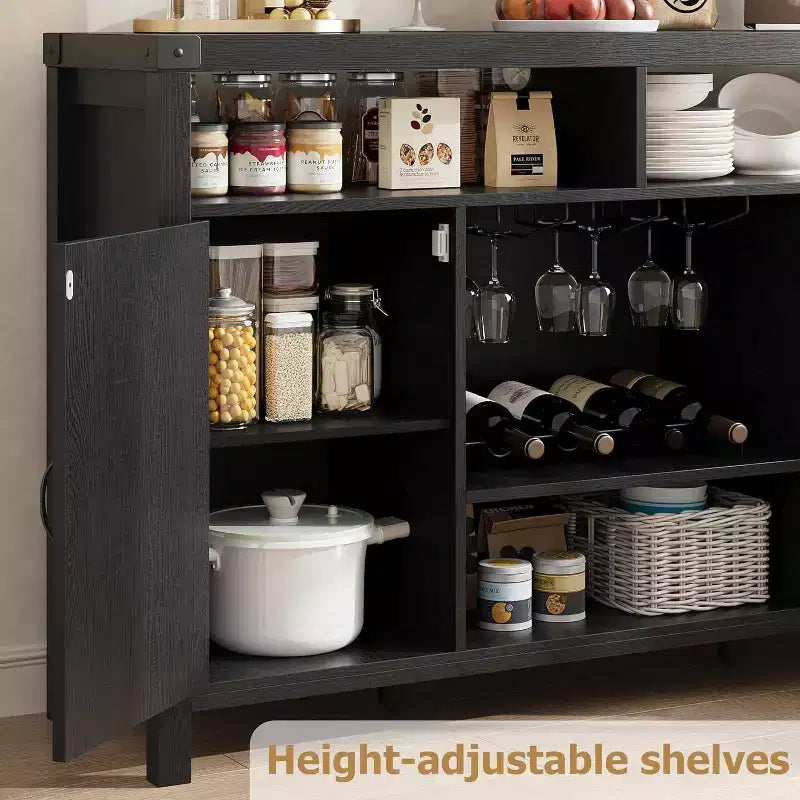 Credenza rustica a buffet con portabottiglie, mobile organizer e tavolino da caffè per cucina, sala da pranzo, soggiorno o ingresso