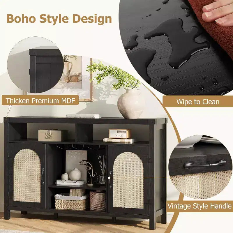 Credenza rustica a buffet con portabottiglie, mobile organizer e tavolino da caffè per cucina, sala da pranzo, soggiorno o ingresso