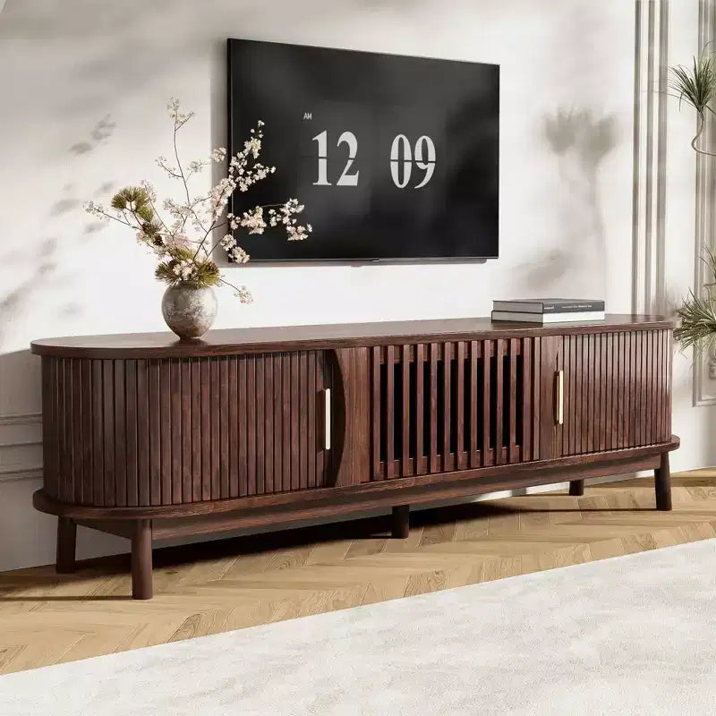 MAYEERTY Mobile TV Modern Farmhouse per TV da 75 pollici, Centro Intrattenimento in Legno con Mobiletto Contenitore, Tavolino Console TV per Soggiorno