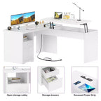 Besiost Scrivania per Computer con Piano Sollevabile da 56'' con Cassetti e Prese di Corrente