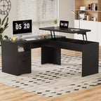 Besiost Scrivania per Computer con Piano Sollevabile da 56'' con Cassetti e Prese di Corrente