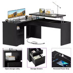 Besiost Scrivania per Computer con Piano Sollevabile da 56'' con Cassetti e Prese di Corrente