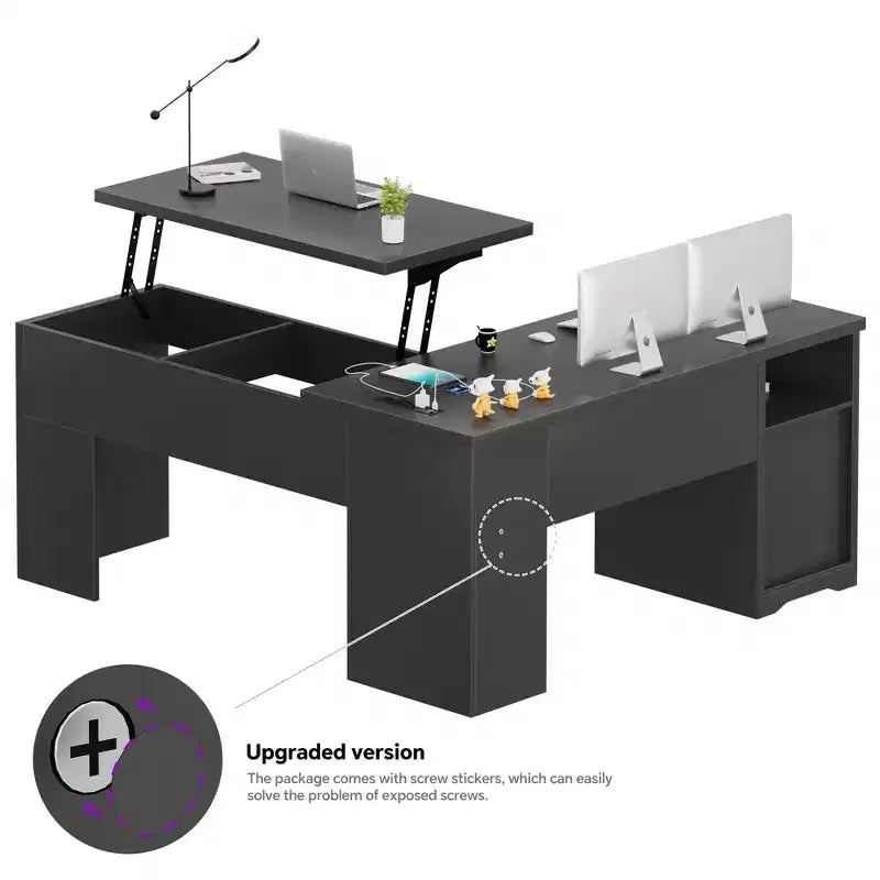 Besiost Scrivania per Computer con Piano Sollevabile da 56'' con Cassetti e Prese di Corrente