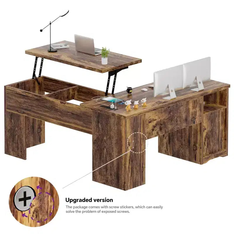 Besiost Scrivania per Computer con Piano Sollevabile da 56'' con Cassetti e Prese di Corrente