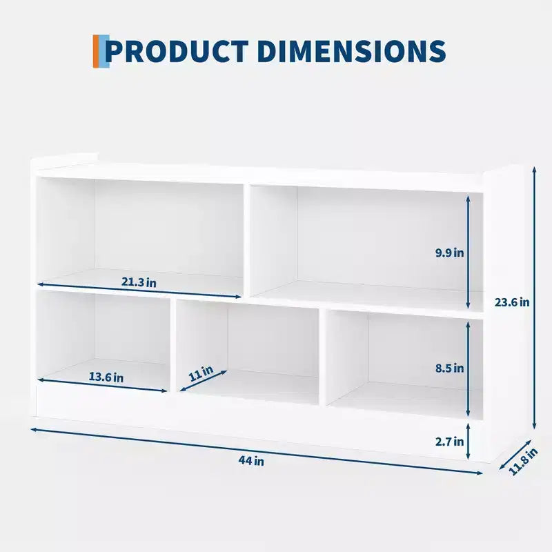 Libreria in legno per bambini a 5 sezioni e 2 livelli, naturale/bianco, per 1 bambino