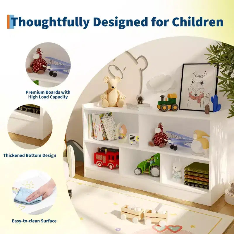 Libreria in legno per bambini a 5 sezioni e 2 livelli, naturale/bianco, per 1 bambino