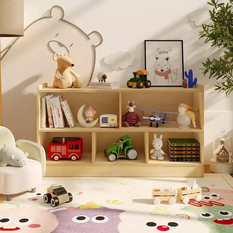 Libreria in legno per bambini a 5 sezioni e 2 livelli, naturale/bianco, per 1 bambino