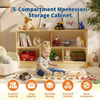 Libreria in legno per bambini a 5 sezioni e 2 livelli, naturale/bianco, per 1 bambino