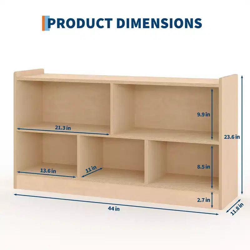 Libreria in legno per bambini a 5 sezioni e 2 livelli, naturale/bianco, per 1 bambino