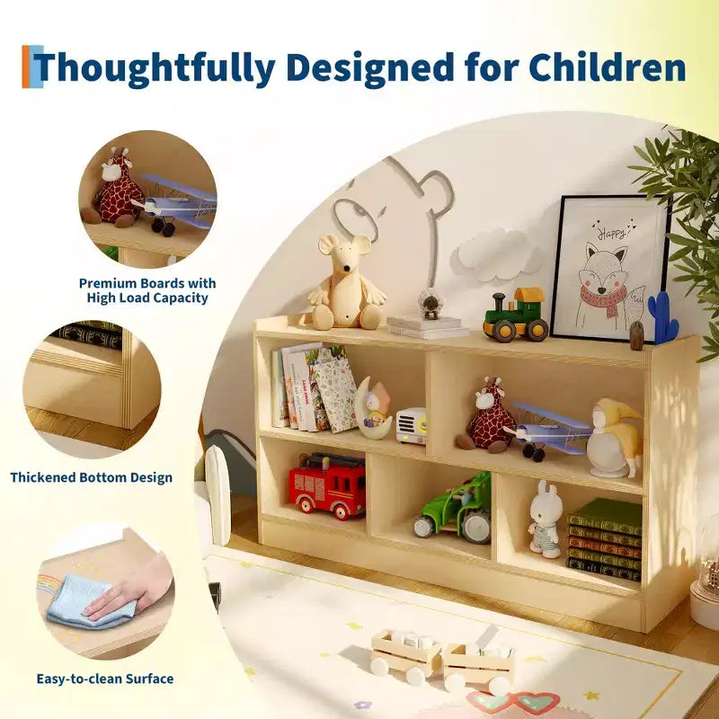 Libreria in legno per bambini a 5 sezioni e 2 livelli, naturale/bianco, per 1 bambino