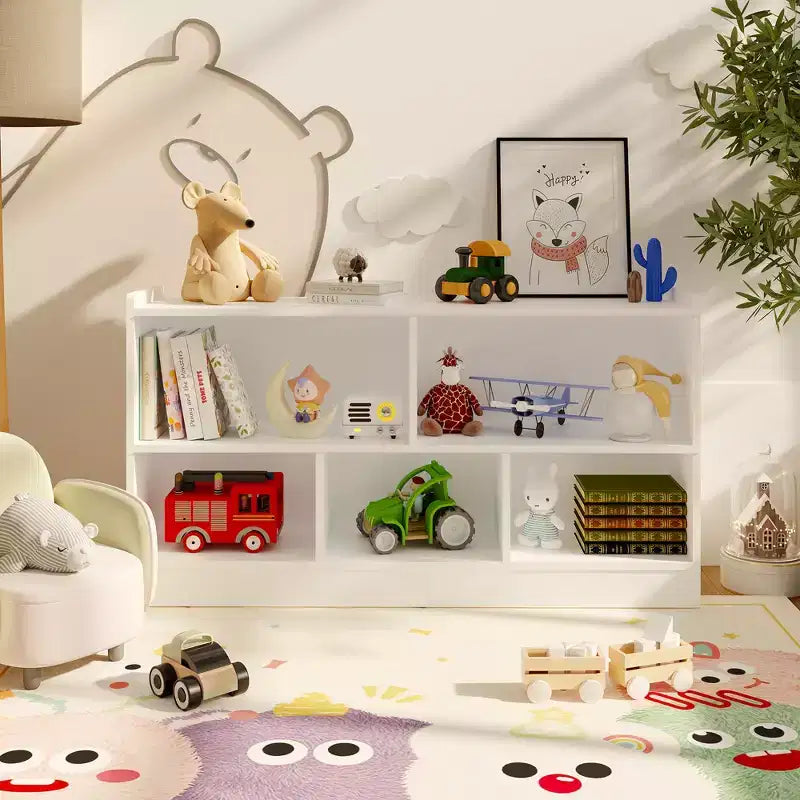 Libreria in legno per bambini a 5 sezioni e 2 livelli, naturale/bianco, per 1 bambino