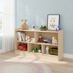 Kids Wooden Bookshelf 5-Section 2-Tier, Open Shelving Toy Storage Organizer Bookcase for Playroom, Nursery, Classroom & Kindergarten