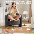 Poltrona a botte in ciniglia beige/grigio scuro, schienale aperto, stile metà secolo, 1 posto