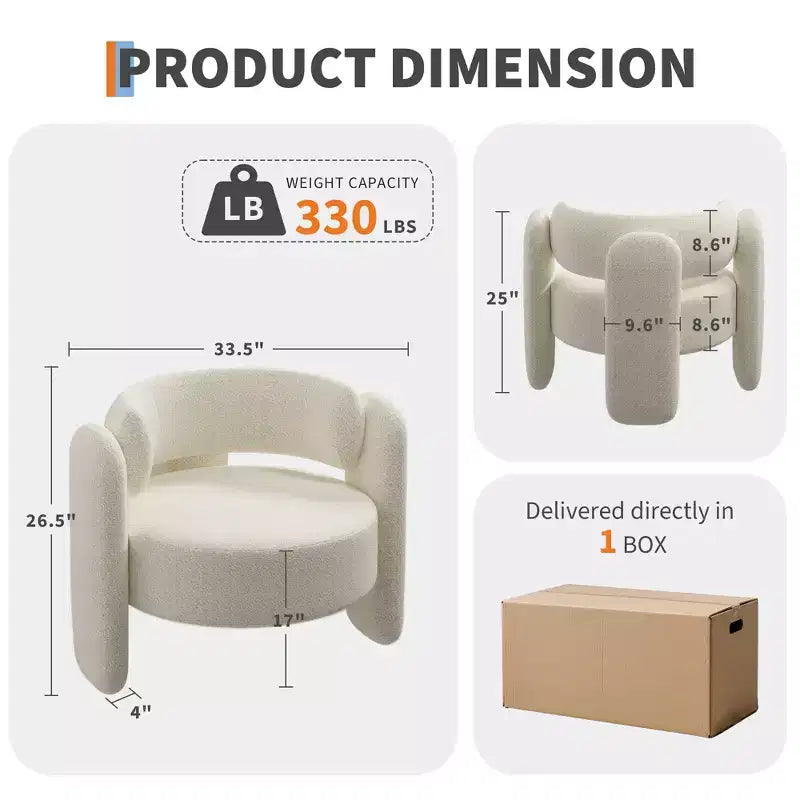 Poltrona a botte in ciniglia beige/grigio scuro, schienale aperto, stile metà secolo, 1 posto