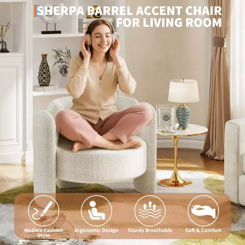 Poltrona a botte in ciniglia beige/grigio scuro, schienale aperto, stile metà secolo, 1 posto