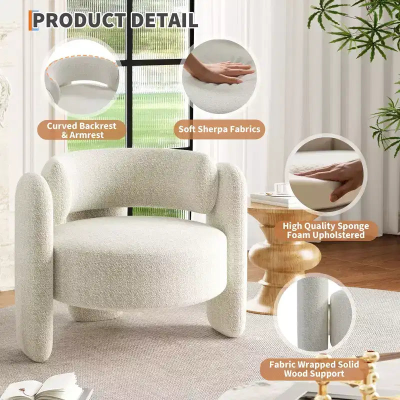 Poltrona a botte in ciniglia beige/grigio scuro, schienale aperto, stile metà secolo, 1 posto