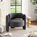 Poltrona a botte in ciniglia beige/grigio scuro, schienale aperto, stile metà secolo, 1 posto