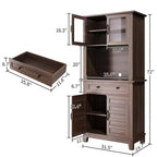 Dispensa autoportante nera/marrone, 2 ante in vetro, 2 ante in legno, cassetto, ripiani regolabili