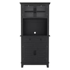 Dispensa autoportante nera/marrone, 2 ante in vetro, 2 ante in legno, cassetto, ripiani regolabili