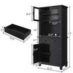 Dispensa autoportante nera/marrone, 2 ante in vetro, 2 ante in legno, cassetto, ripiani regolabili