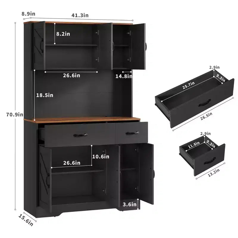 Dispensa a 4 ante e 2 cassetti stile Farmhouse, bianco/nero