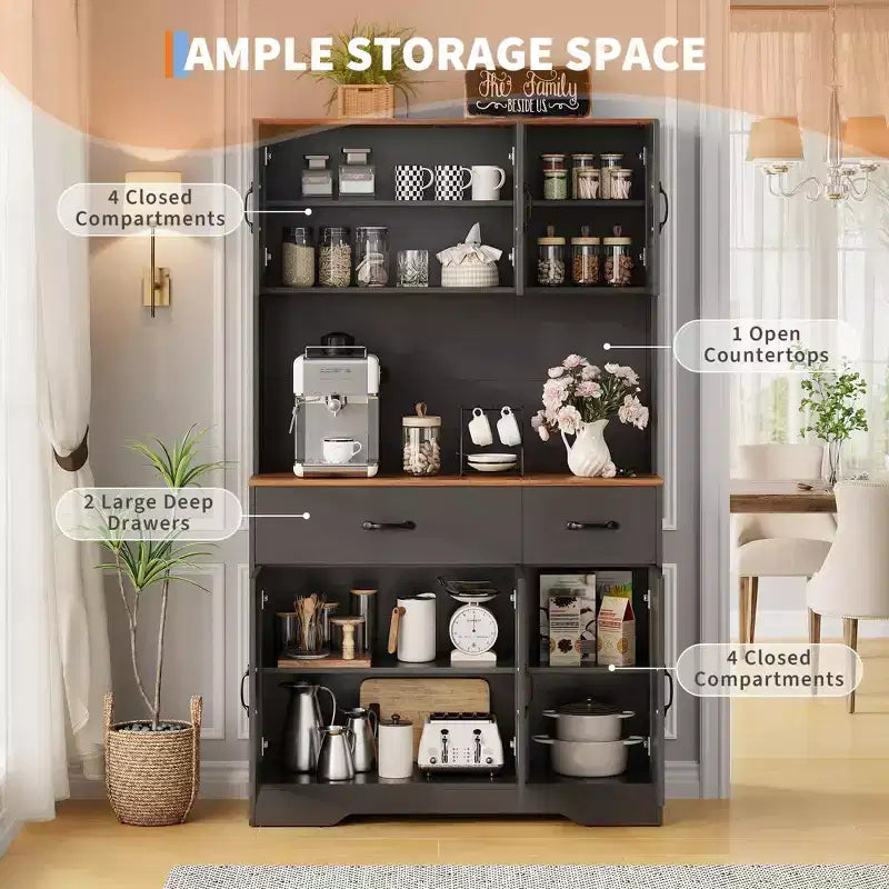 Dispensa a 4 ante e 2 cassetti stile Farmhouse, bianco/nero