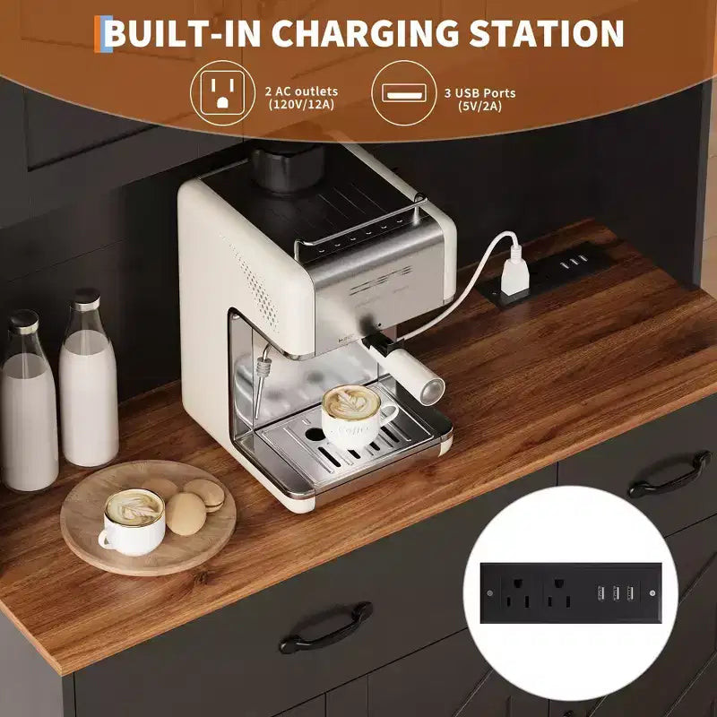 Dispensa a 4 ante e 2 cassetti stile Farmhouse, bianco/nero
