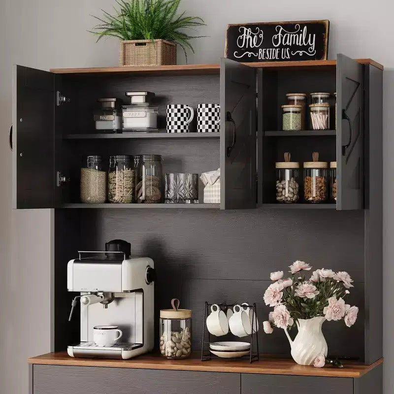 Dispensa a 4 ante e 2 cassetti stile Farmhouse, bianco/nero